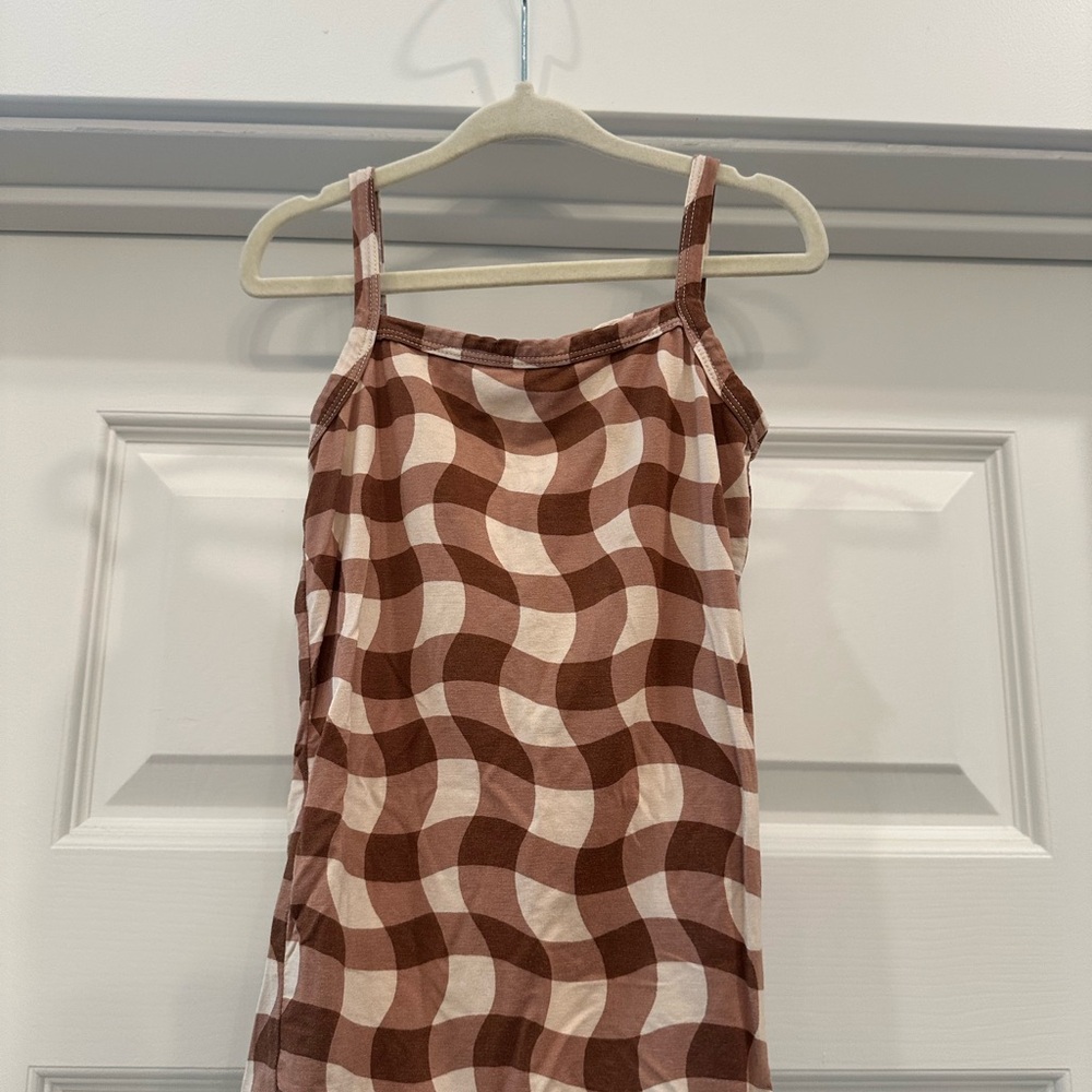 Brown and White Gingham Camisole with Sweetheart Neckline